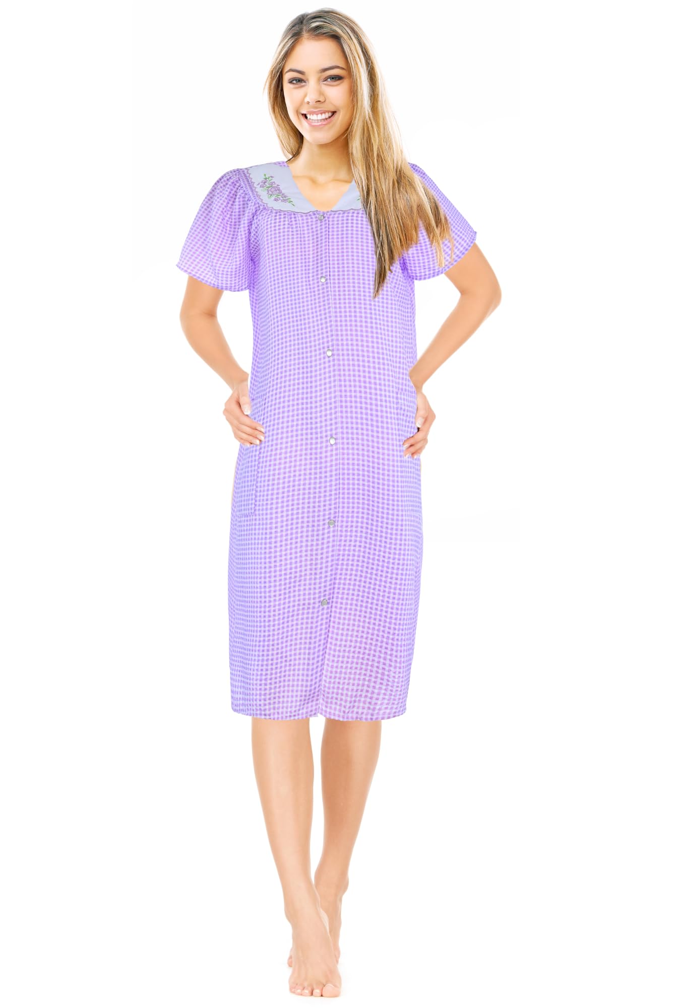 JEFFRICO House Dresses for Women with Pockets - Lightweight Breathable Short Sleeve Muumuu & Nightgowns - Women's Dusters