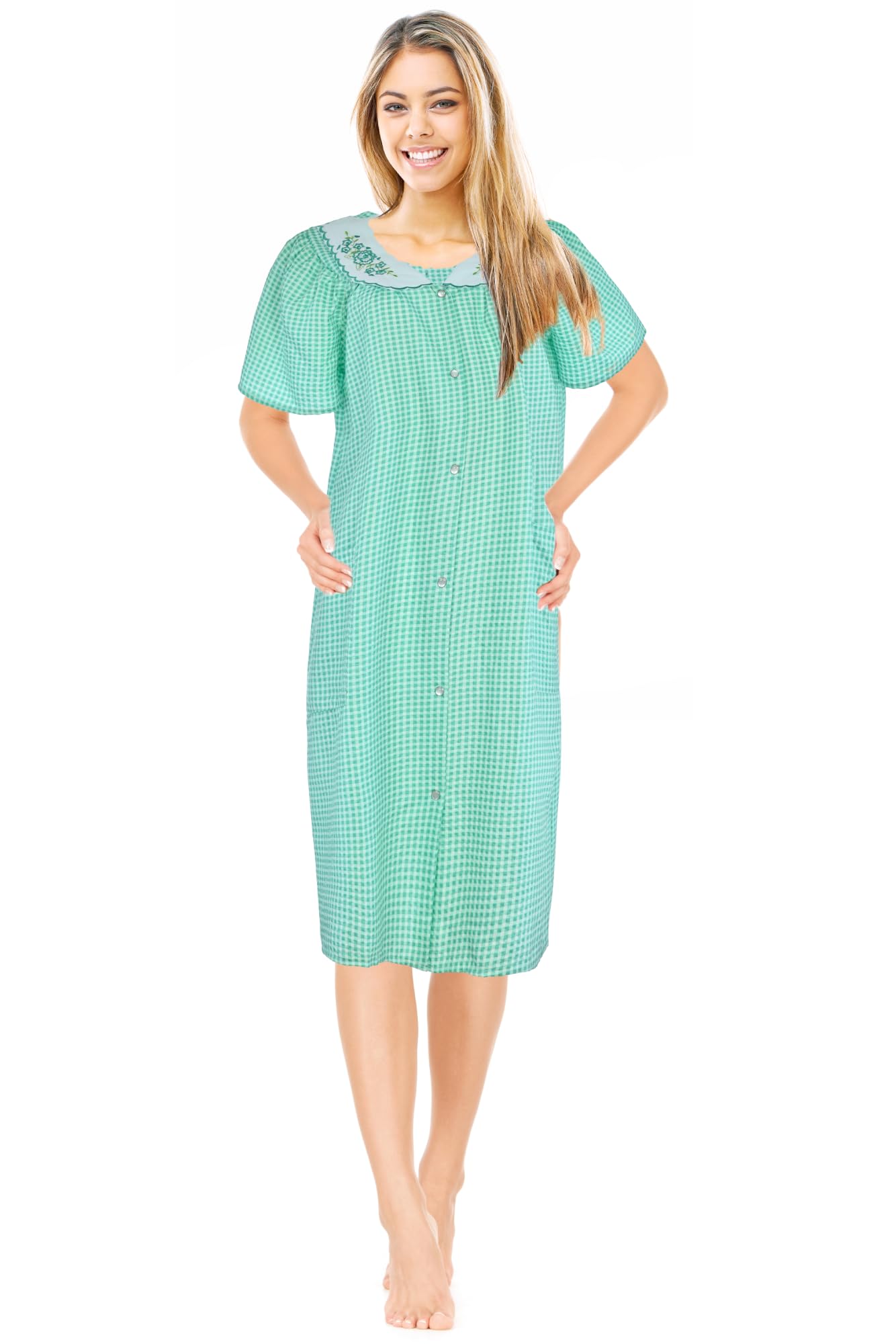 JEFFRICO House Dresses for Women with Pockets - Lightweight Breathable Short Sleeve Muumuu & Nightgowns - Women's Dusters