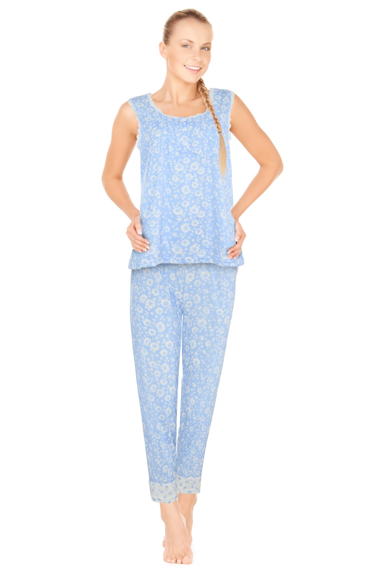 JEFFRICO Womens Sleeveless Pajamas For Women Ankle Length Set Sleepwear Soft Pajamas