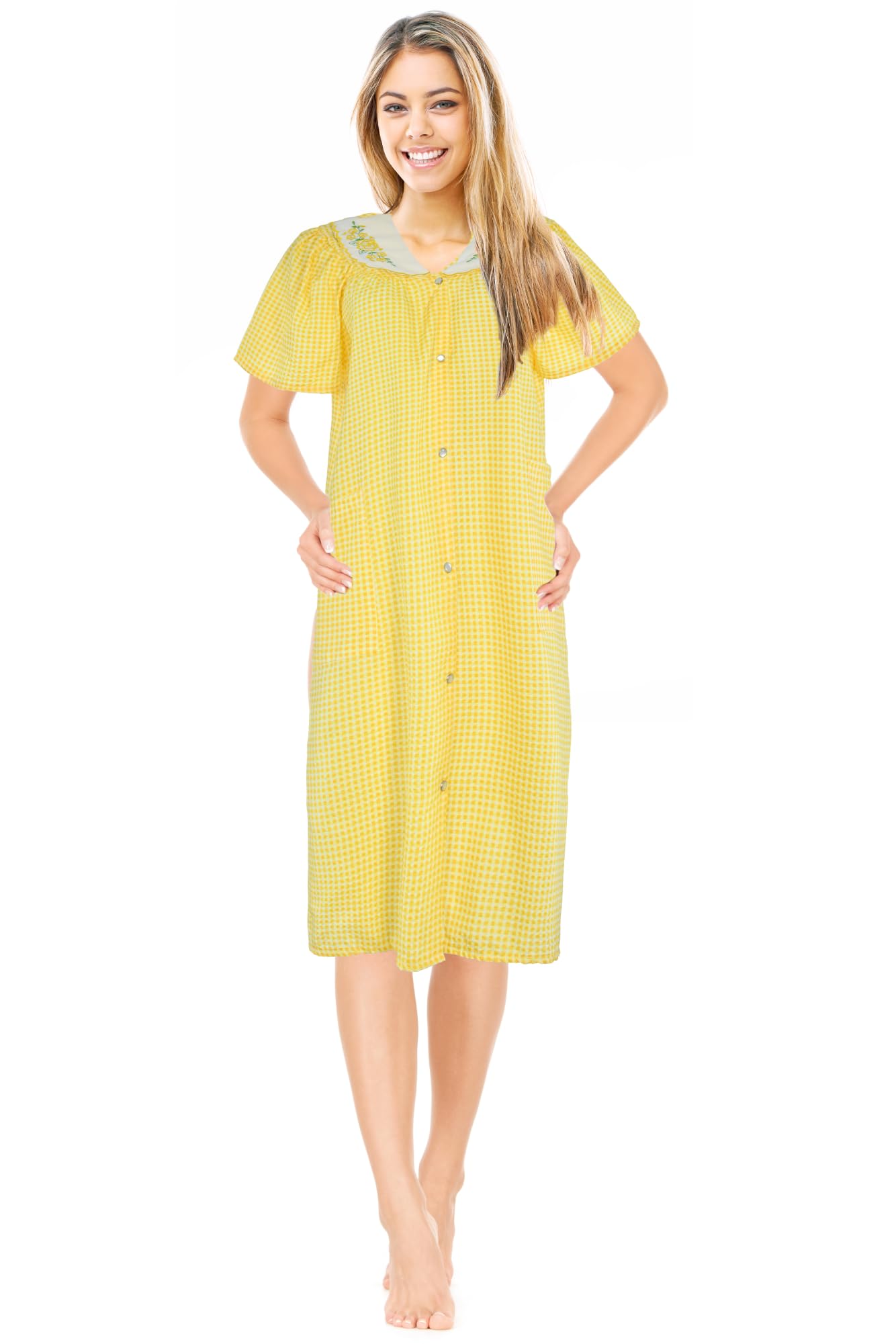 JEFFRICO House Dresses for Women with Pockets - Lightweight Breathable Short Sleeve Muumuu & Nightgowns - Women's Dusters