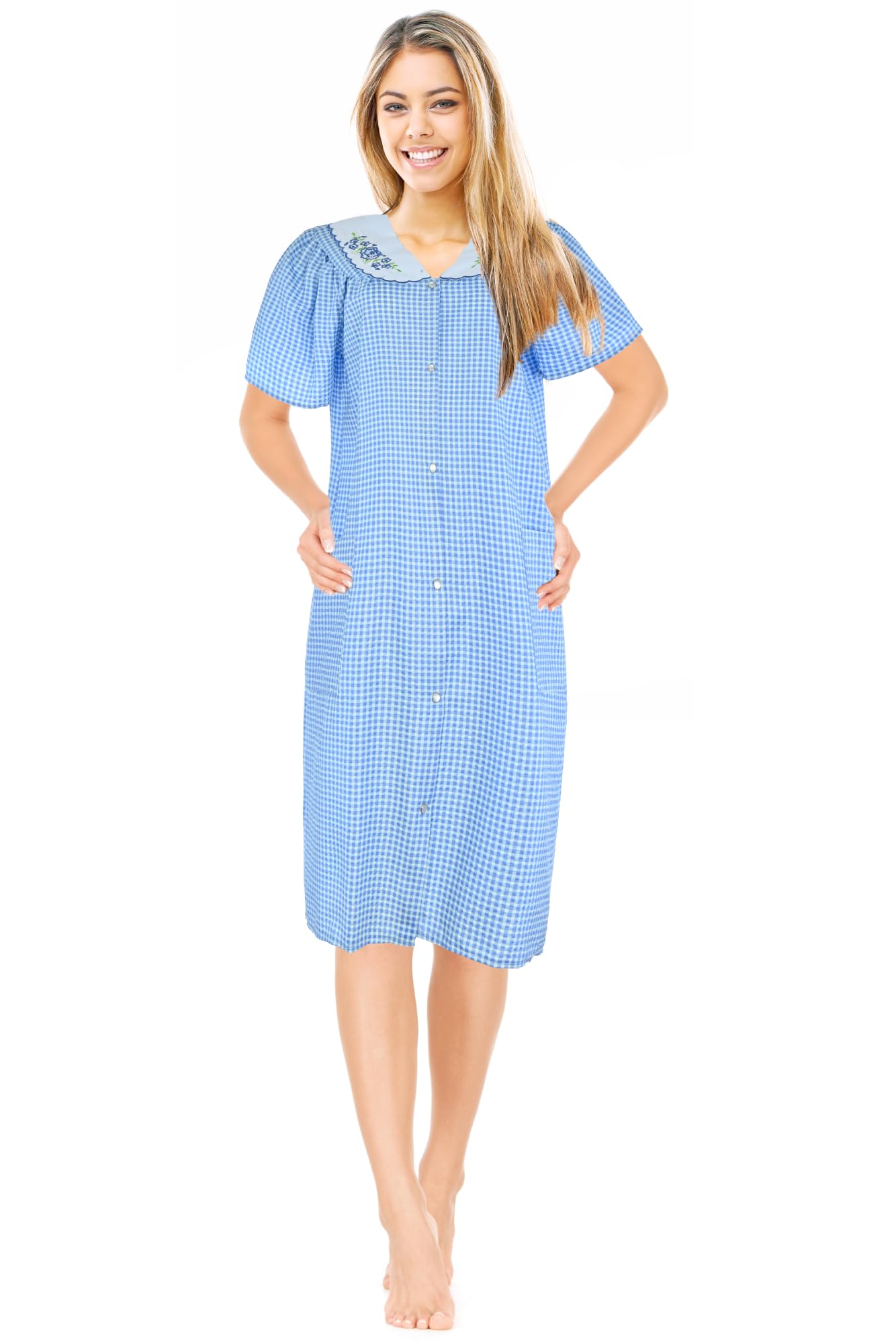 JEFFRICO House Dresses for Women with Pockets - Lightweight Breathable Short Sleeve Muumuu & Nightgowns - Women's Dusters