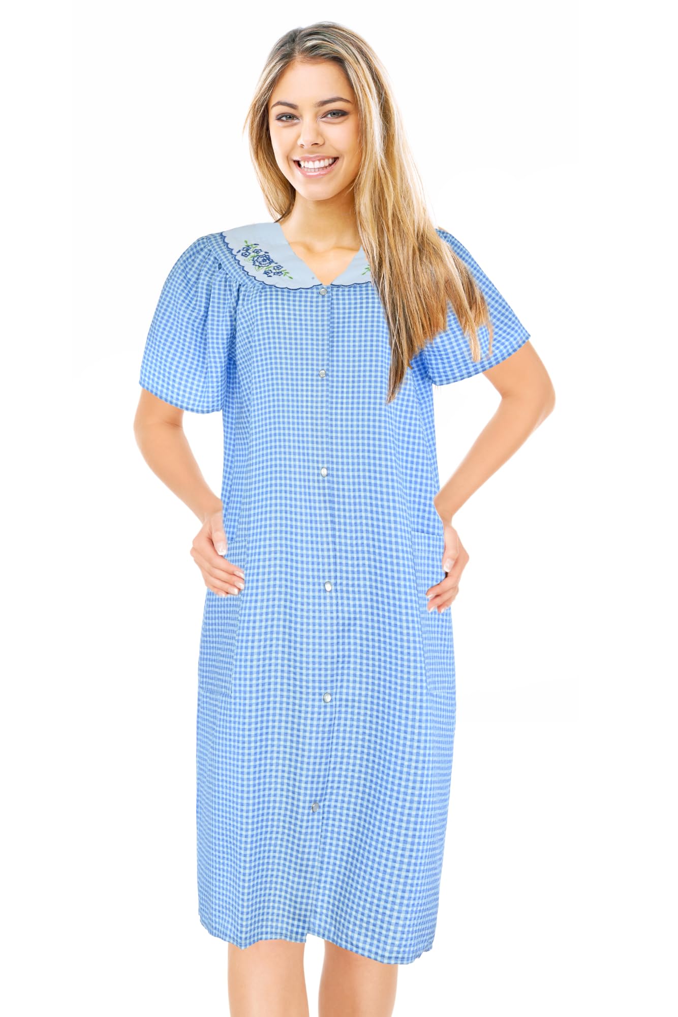 JEFFRICO House Dresses for Women with Pockets - Lightweight Breathable Short Sleeve Muumuu & Nightgowns - Women's Dusters