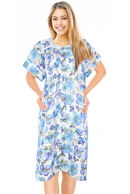 JEFFRICO House Dresses for Women with Pockets - Lightweight Breathable Short Sleeve Muumuu & Nightgowns - Snap Front Housecoat and Dusters for Women