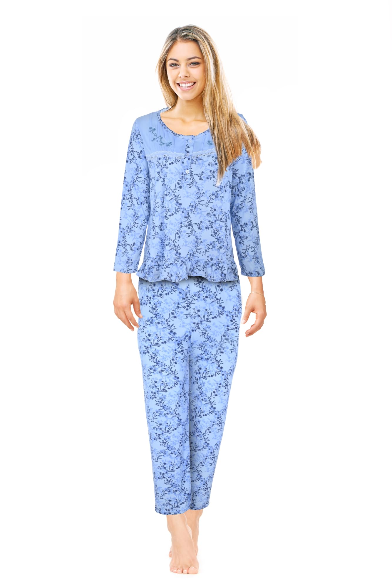 JEFFRICO Womens Pajamas For Women Long Sleeve Pajamas Set Sleepwear Soft Pajamas