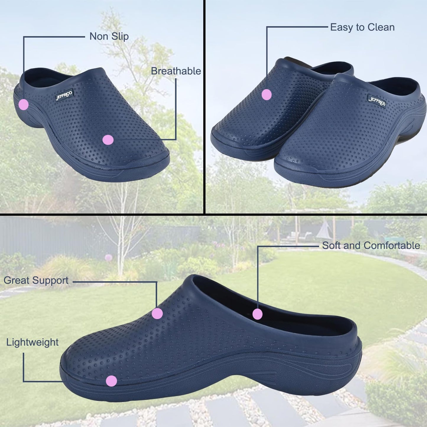 JEFFRICO Womens Clogs Breathable Clogs Shoes For Women Garden Shoes