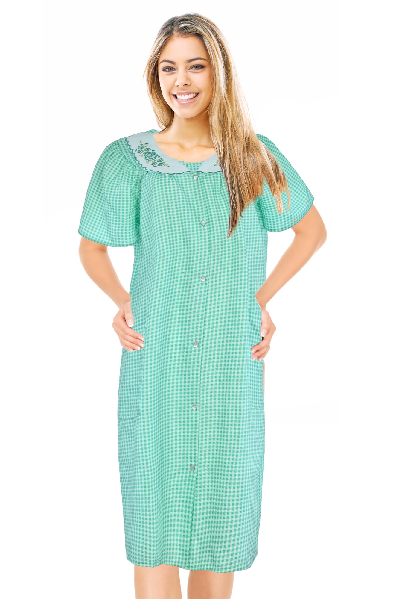 JEFFRICO House Dresses for Women with Pockets - Lightweight Breathable Short Sleeve Muumuu & Nightgowns - Women's Dusters