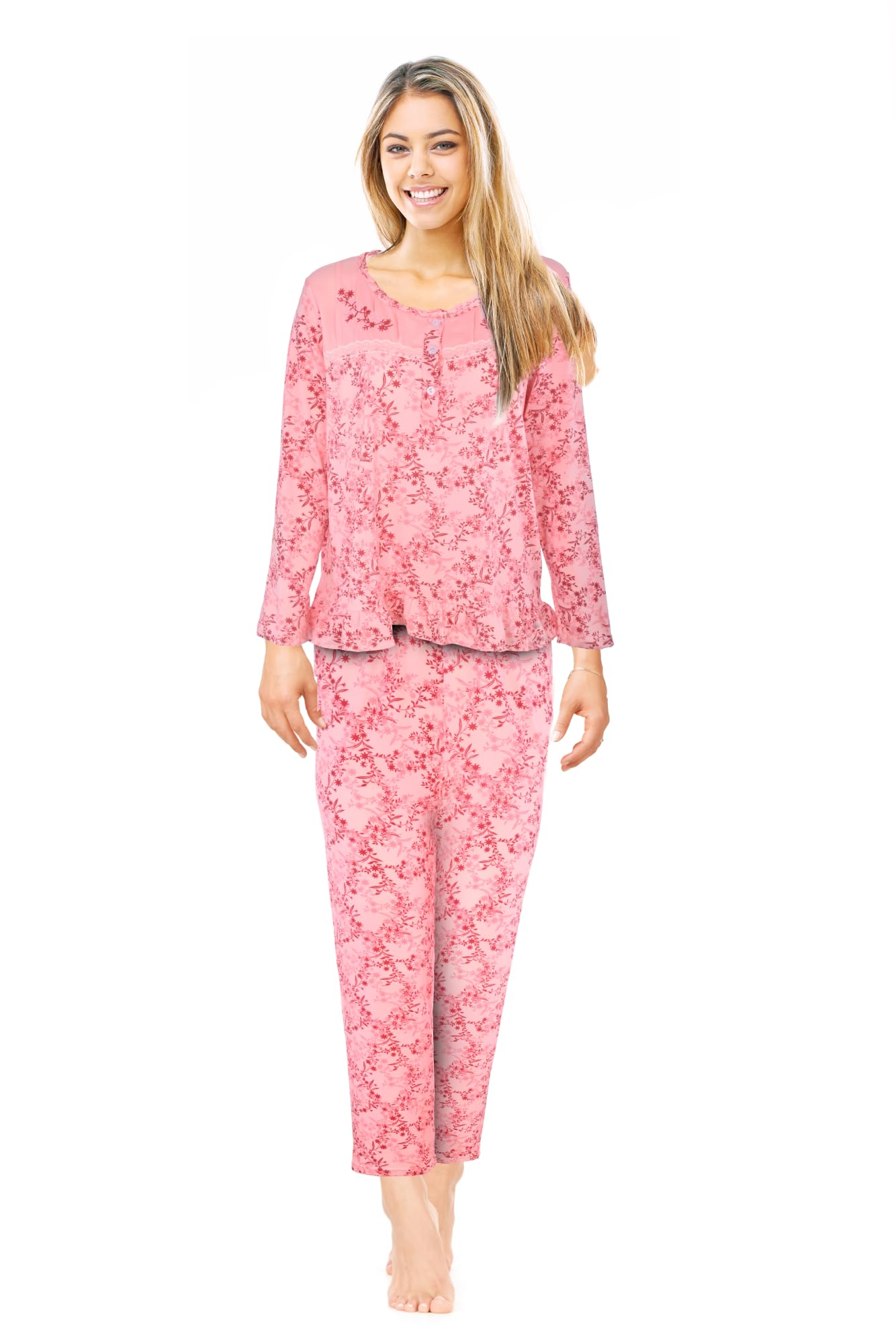 JEFFRICO Womens Pajamas For Women Long Sleeve Pajamas Set Sleepwear Soft Pajamas