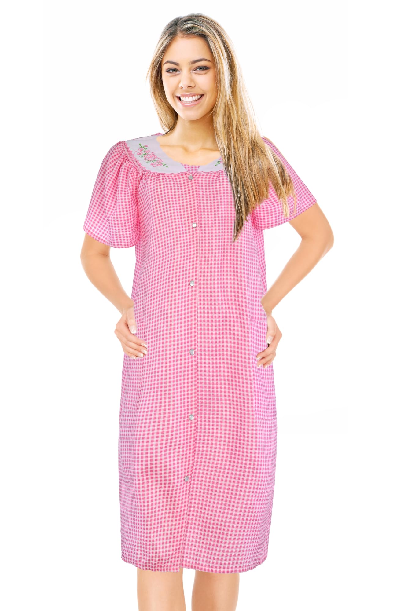 JEFFRICO House Dresses for Women with Pockets - Lightweight Breathable Short Sleeve Muumuu & Nightgowns - Women's Dusters