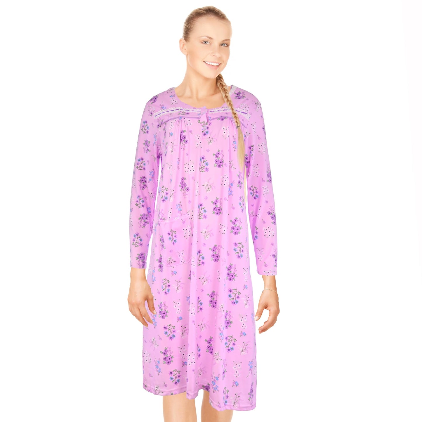 JEFFRICO Womens Long Sleeve Nightgowns Sleepwear Soft Pajama Dress Nightshirts