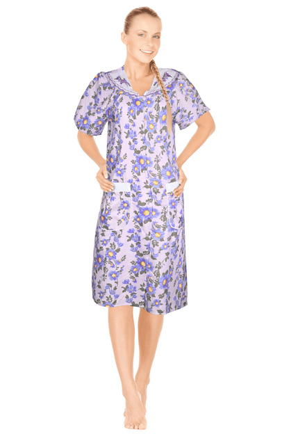 JEFFRICO House Dresses for Women with Pockets - Lightweight Breathable Short Sleeve Muumuu & Nightgowns - Snap Front Housecoat and Dusters for Women