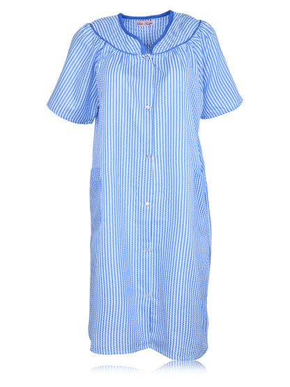 JEFFRICO House Dresses for Women with Pockets - Lightweight Breathable Short Sleeve Muumuu & Nightgowns - Snap Front Housecoat and Dusters for Women