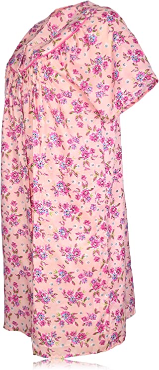 JEFFRICO House Dresses for Women with Pockets - Lightweight Breathable Short Sleeve Muumuu & Nightgowns - Snap Front Housecoat and Dusters for Women