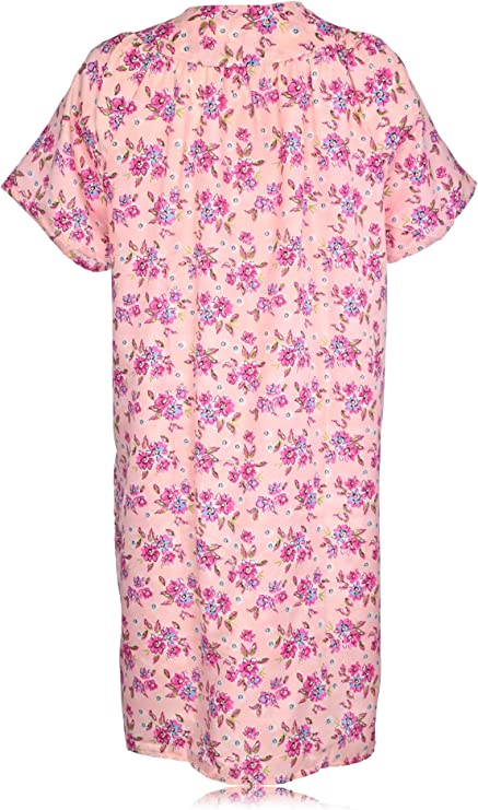 JEFFRICO House Dresses for Women with Pockets - Lightweight Breathable Short Sleeve Muumuu & Nightgowns - Snap Front Housecoat and Dusters for Women